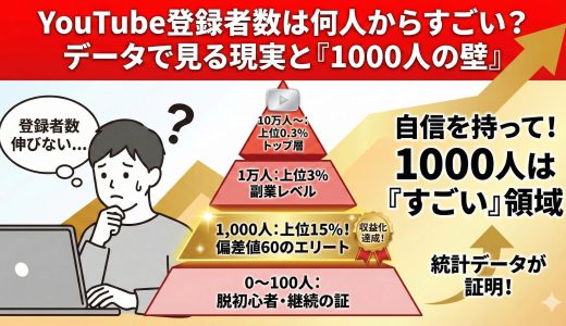 YouTube登録者数は何人からすごい？【上位何％か判明】1000人・1万人の壁と現実